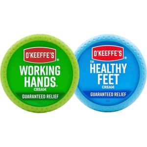 O’Keeffe’s Working Hands Hand Cream (3.4 oz Jar) and Healthy Feet Foot Cream (3.2 oz Jar) – Repairing Skincare for Extremely Dry, Cracked Hands and Feet, Travel Size(3.3 Ounce (Pack of 2))